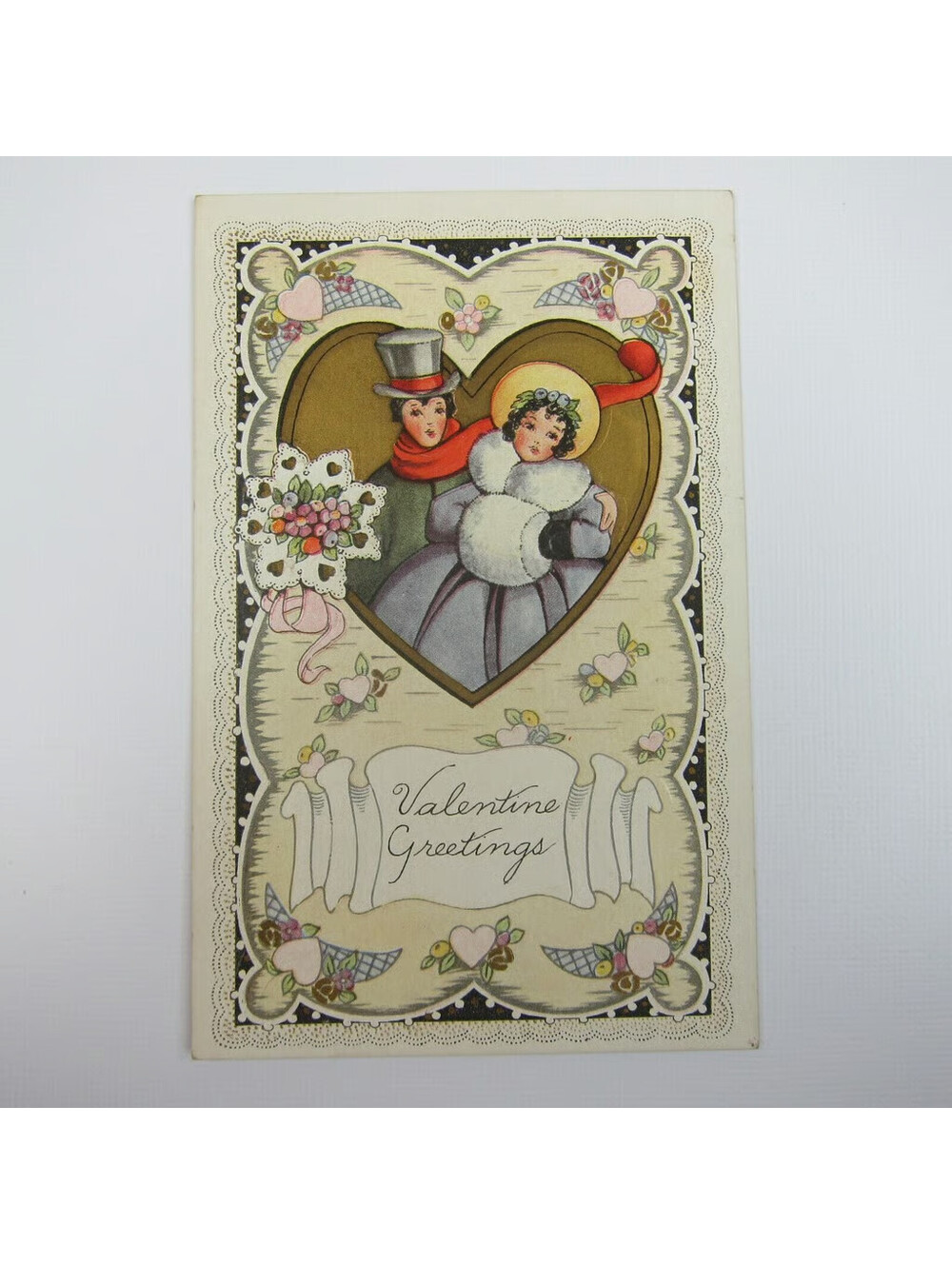 Postcard Valentine Greeting Victorian Couple Man Top Hat Woman Whitney Antique